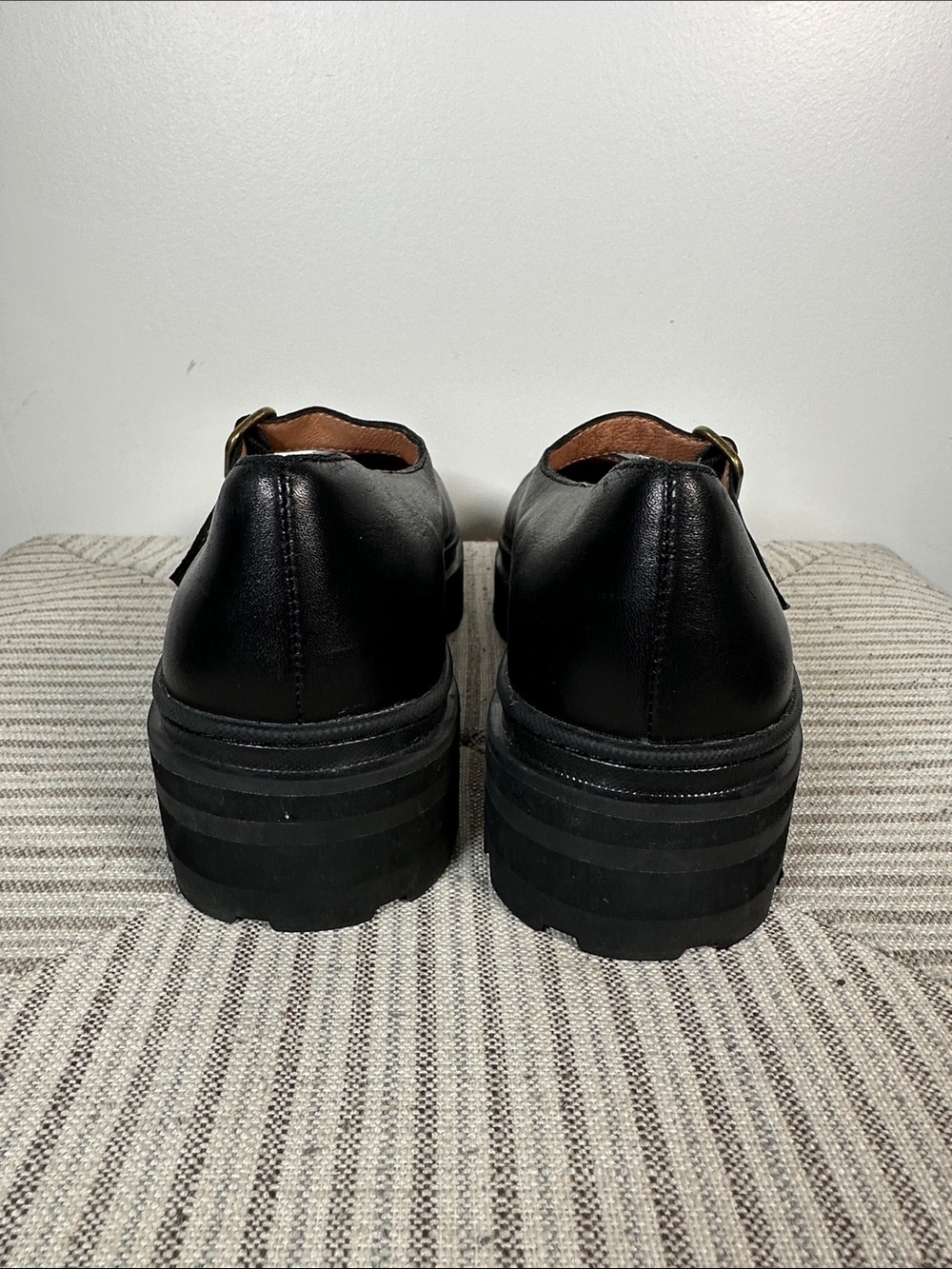 Madewell Leather Mary Jane Shoes Size 9 Black Chunky Lug Sole Buckle Flats - Picture 9 of 11